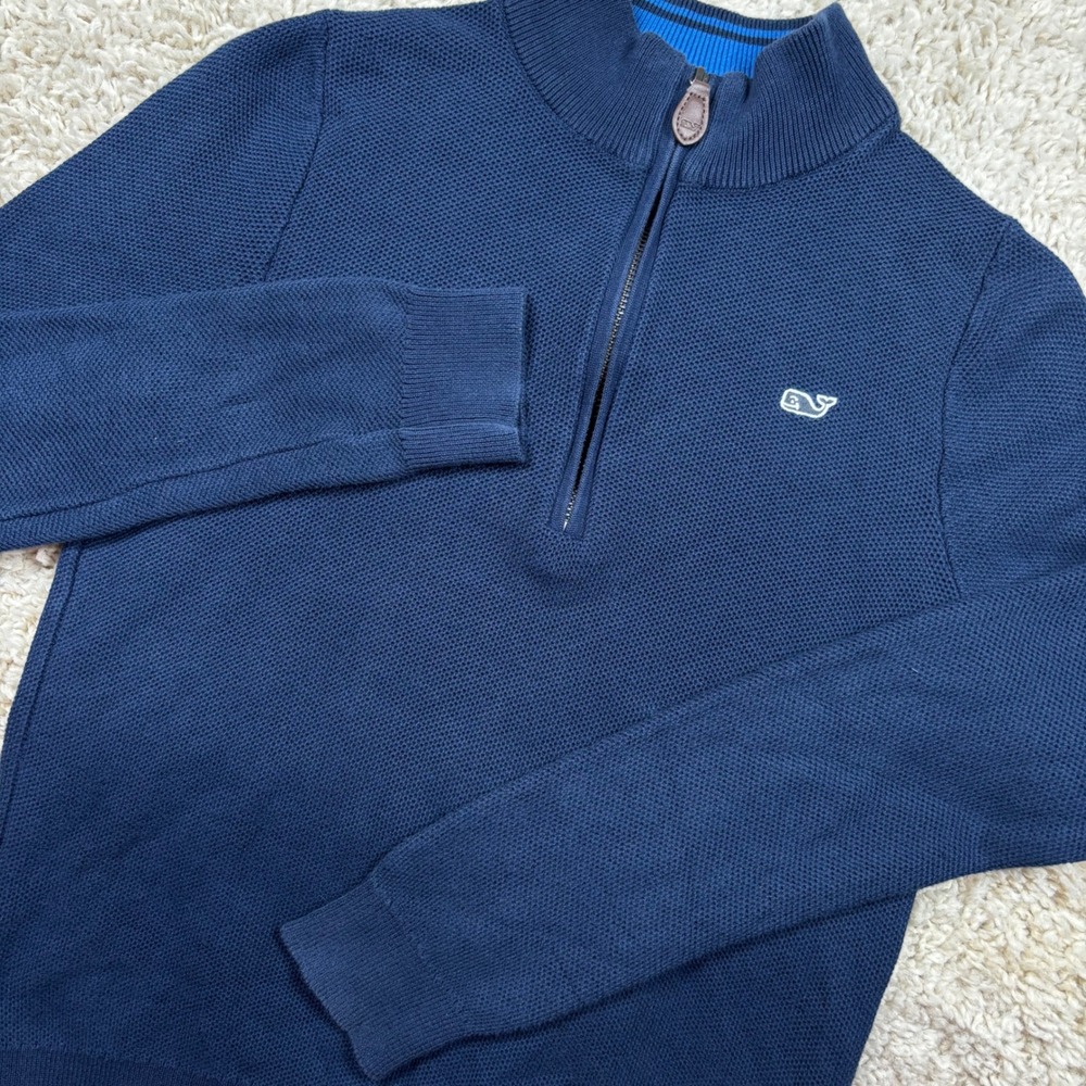 Vineyard Vines Quarter Zip Pullover Boys Medium Blue Waffle Knit Cotton Sweater